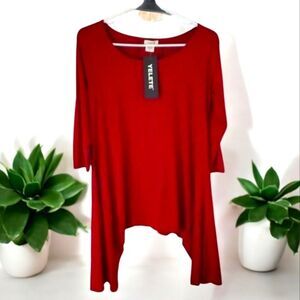 NWY Yelete ASYMMETRICAL burgundy tunic length top SZ SM